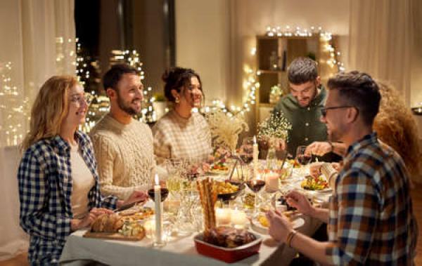 A family enjoys a holiday dinner